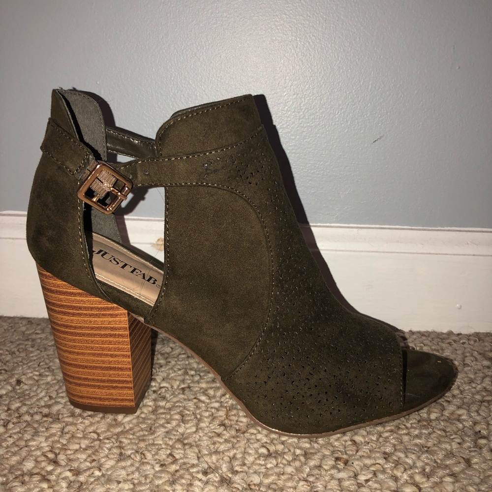 Olive Green Peep-Toe Booties